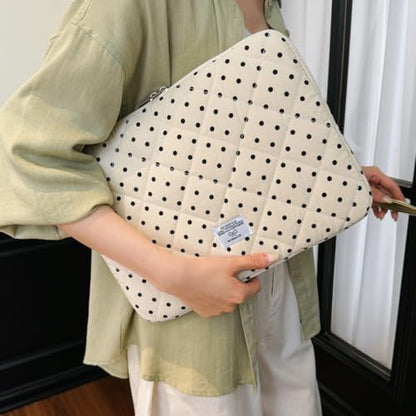Cute Bow Puffy Laptop Sleeve 13-15 Inch Cute Quilted Laptop Protective Case Padded Bow Computer Sleeve for MacBook (Polka dots White, 13inch) - color: polka dots white, size: 13inch