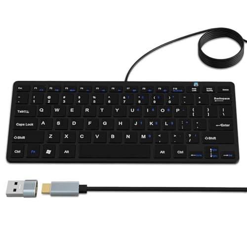 Ultra-Slim 78keys USB-C Mini Wired Keyboard with Media Hotkeys for Apple Mac Pro, MacBook 56Pro/ iMac, Air, Mac Mini, Laptop Computers, Windows Desktop PC 11/10/8/7, With USB-C to A OTG Adapter, Black - color: Black, size: USB-C & Adapter