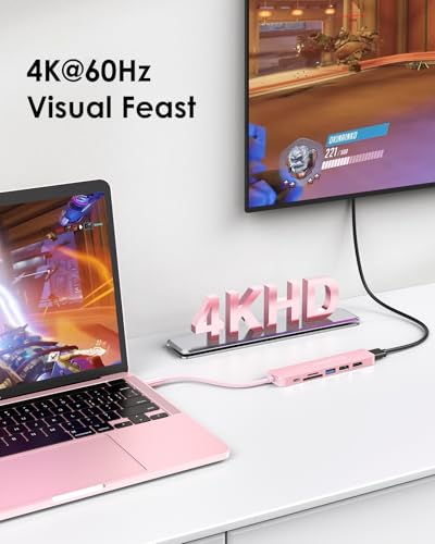 LENTION 7-in-1 USB C Hub, 4K@60Hz HDMI, 100W PD, Card Reader, USB 3.0 & 2.0 | Plug and Play, Stable Driver 3.0 Certified, for macOS, iOS/iPadOS, Windows & ChromeOS (CB-CE18, Rose Gold) - color: Rose Gold