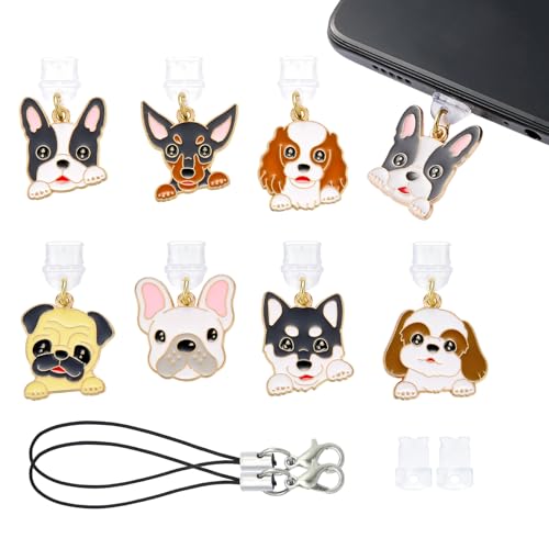 7-10Pcs Dust Plug Charm Type C with Alloy Pendants Cute Cell Phone Charms for Most Type C Phone,Readers Device - color: Dog