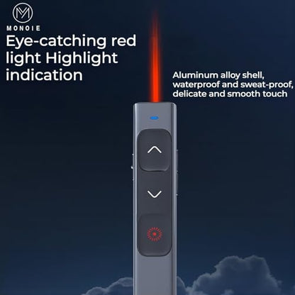 LaserClass 2 Safe Red Laser (≤1mW) Pointer Remote for Keynote, Laptops, and Google Slides — Supports Hyperlinks (Gray Pen/Red/USB Interface)
