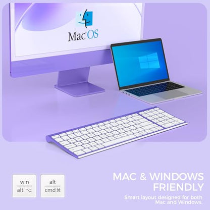 iClever BK10 Bluetooth Keyboard Quiet Typing Multi-Device USB-C Rechargeable – Slim Wireless Keyboard for Mac Windows iPad Office - color: Purple and White