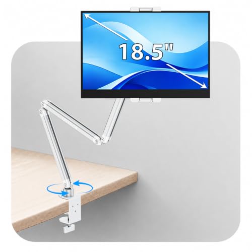 Urmust Portable Monitor Stand up to 18.5", iPad Stand for Desk, Silver | Aluminum Arm, Portable Monitor Holder 15.6", Adjustable Desktop Tablet Mount, Second Screens - size: 3 Arm Pro-Up to 18.5" Silver