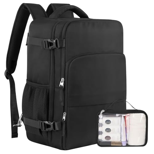 Sinaliy Travel Backpack for Men Women, Airline Approved Personal Item Bag | Waterproof 16 Inch Laptop Backpack for Work, College, Weekend, Business, Travel Bag with Wet Pocket, Black - color: Black, size: Large