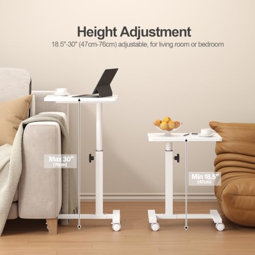 TUTOTAK C Table End Table Adjustable Height, TV Tray Table for Small Spaces | 360°Swivel casters, Slide Under Couch Side Table, Sofa Bedside Table for Living Room, Bedroom, White TB01BW099 - color: White