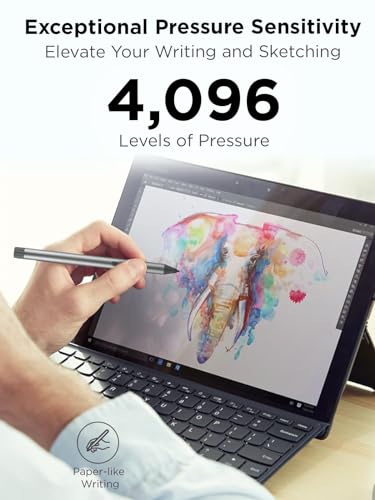 Lenovo Digital Pen 2 (Laptop) - Ultra-Tactile Response - 4,096 Levels of Pressure - Natural Feel Elastometer Pen Tip - Extended Battery Life - Silver, Grey - style: Digital Pen 2