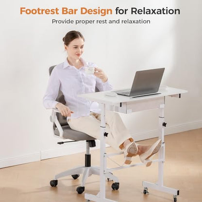 GTPLAYER Small Standing Desk Adjustable Height Small Computer Desk Mobile Portable Rolling Laptop Table with Wheels 32" Computer Workstation Sit Stand Desks Portable Standing Table Treadmill desks - color: White