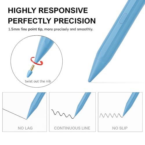Stylus Pen for iPad Pencil 11th&10th,Pencil with Palm Rejection Tilt Sensitivity,Apple Pen 2018-2025 for Apple iPad A16/11/10/9/8/7/6th,Pro 12.9"/11"/13" M5/M4,Air M3/M2/5/4/3,Mini A17/6th/5th-Blue - color: Blue