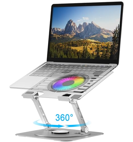 Laptop Stand,with 360°Rotating Base,External Cooling Fan,Adjustable RGB Lighting,Ergonomic Foldable Notebook Computer Holder.Compatible with All 10-17" Laptops Tablets,Silver - color: Silver