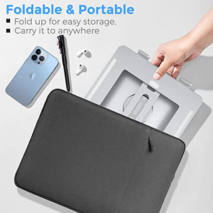 Swivel Laptop Stand for Desk, Adjustable Height Aluminum Computer Stand with 360 Rotating Base, Foldable Ergonomic Riser, Portable Laptop Holder Compatible with MacBook, All Laptops 10-17'', Chrome - color: Chrome