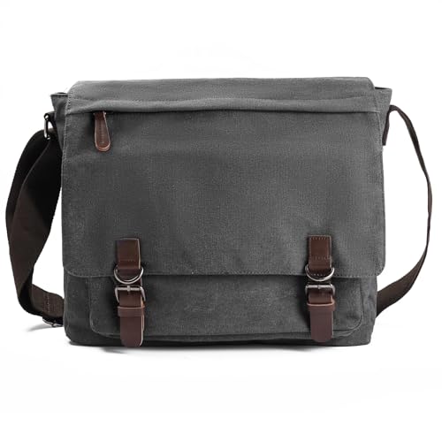 Evergoo Vintage Messenger Bag Unisex Shoulder Bags Canvas Satchel Cross Body Work Satchel Briefcase for 15.6 Inch Laptop - color: Grey