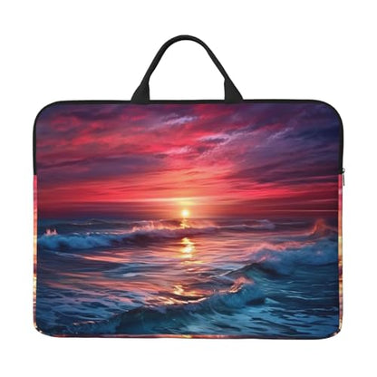 14 Inch Laptop Sleeve Case Waterproof Lightweight Laptop Case Bag Ocean Tide At Warm Twilight Travel Laptop BagsWith Handle Briefcase Messenger Bag For Women Men
