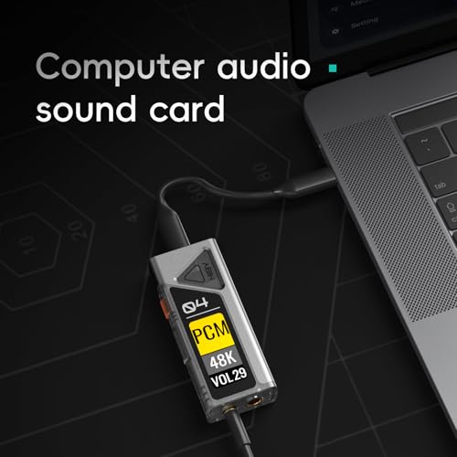 HiBy FC4 USB DAC MQA Dongle 1.1”OLED DSD512 PCM 768 EQ&PEQ 3.5mm SE + 4.4mm BAL Headphone Outs Hi-Res Audio Certified Portable DAC Amp - color: Green, size: FC4