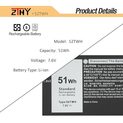 ZTHY 51Wh 52TWH Laptop Battery Replacement for Dell XPS 13 7390 2-in-1 | P103G P103G001 P103G002 Series Notebook MM6M8 0MM6M8 XX3T7 0XX3T7 Battery 7.6V 4-Cell 6375mAh