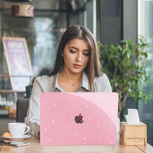 G JGOO for MacBook Air 13 inch Case 2021 2020-2018 M1 A2337 A2179 A1932 | Glitter Protective Plastic Laptop Hard Shell for MacBook Air 13.3 inch Case + Keyboard Cover + Screen Protector, Sparkly Pink - color: Pink