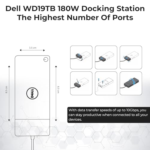Dell WD19TB Thunderbolt Docking Station with 180W AC Power Adapter (130W Power Delivery) + HDMI Cable + DisplayPort Cable + Thunderbolt Cable + Microfiber Cloth Included - style: WD19TB New