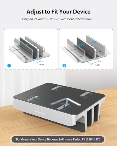 AboveTEK Vertical Laptop Stand, 3 Slots Aluminum Desk Laptop Holder & Laptop Docking Station Stand for MacBook, Tablet, Phone - Universal Fit (Up to 17.3") - Heavy Duty Polished, Anti Slide - Silver - color: Silver