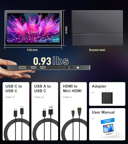 10.1 inch Portable Touchscreen Monitor, Screen Extender 1920x1200 IPS Travel Small Monitor with Cover, USB-C HDMI Computer Touch Screen Display for Laptop Windows PC, PS5/4 Xbox No Touch - size: 10 inch