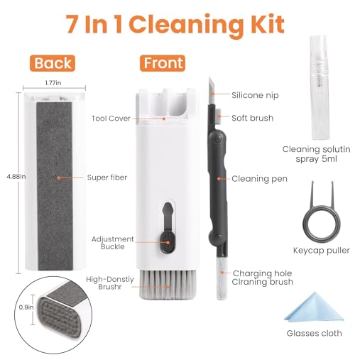 7 in 1 Electronic Cleaner kit, Cleaning Kit for Monitor Keyboard Airpods MacBook iPad iPhone iPod, Screen Dust Brush Including Soft Sweep, Swipe, Airpod Cleaner Pen, Key Puller and Spray Bottle - color: Grey