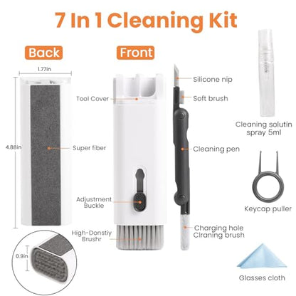 7 in 1 Electronic Cleaner kit, Cleaning Kit for Monitor Keyboard Airpods MacBook iPad iPhone iPod, Screen Dust Brush Including Soft Sweep, Swipe, Airpod Cleaner Pen, Key Puller and Spray Bottle - color: Grey
