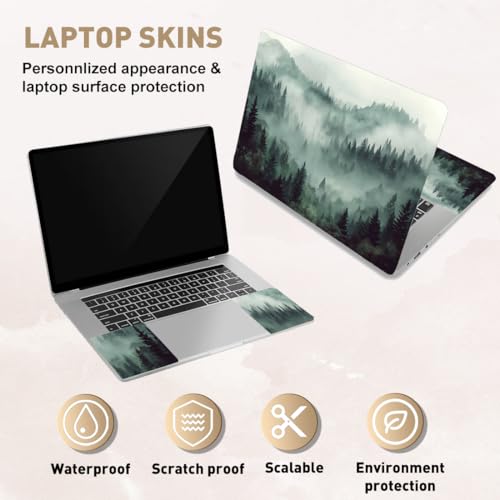 PLIGREAT Fog Forest Laptop Skin Sticker Decals Universal Size Fits 12" 13" 13.3" 14" 15 Inch Laptop Removable Waterproof Green Tree Aesthetic Notebook Decals PC Protector Cover Sticker