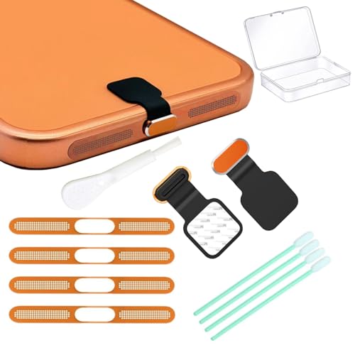 [2-Pack] Metal Phone Anti-Lost Dust Plug, Type-C Cover Cap, Metal Mesh Speaker Dust Cover, Cell Phone Cleaning Kit with Brush Port Plug Set Accessories for iPhone17 Pro/Pro Max (Orange 17 Max) - color: Orange 17 Max
