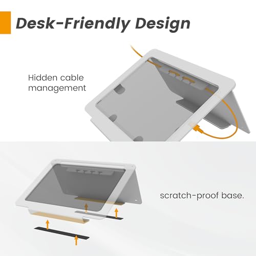 Tablet Desk Stand, All Metal 30° Ergonomic with Security Cable Lock for Office, POS Counter, Reception - Compatible with iPad 10th(10.9"), Pro 11", Air 4/5, Air 11"(M2/M3/M4), iPad 11"(A16) - color: White