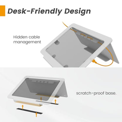 Tablet Desk Stand, All Metal 30° Ergonomic with Security Cable Lock for Office, POS Counter, Reception - Compatible with iPad 10th(10.9"), Pro 11", Air 4/5, Air 11"(M2/M3/M4), iPad 11"(A16) - color: White