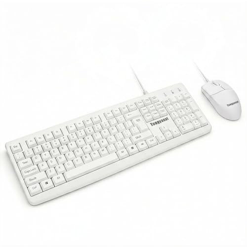 Tongyangat Wired Keyboard and Mouse Combo, Full-Size USB Keyboard with Numeric Keypad, Ergonomic Wired Mouse, Plug & Play, Compatible with Windows, Mac, Laptop, Desktop, Computer (White) - color: T907-White