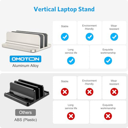OMOTON Vertical Laptop Stand [Updated Double Version], Desktop Aluminum Mac Book Stand with Adjustable Dock Size, Fits All Mac Book, Surface, Chrome Book and Gaming Laptops (Up to 17.3") (Starlight) - color: Starlight
