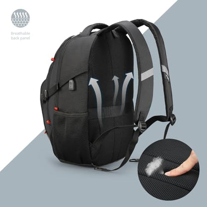 Swissdigital Design Laptop Backpack with USB Charging Port, Travel Backpack Fits 15.6 inches Computer, 31L College School Backpack for Men, Black | SD803-01 - color: Black