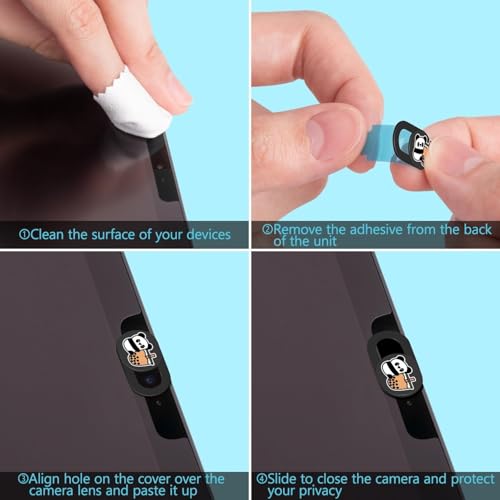 Camera Privacy Covers 0.02 Inch Ultra Thin Panda Slide Webcam Cover Cute Laptop Camera Blocke (Panda 3pcs) - color: Panda 3pcs