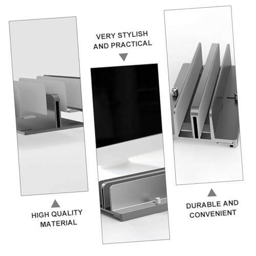Angoily Aluminum Alloy Laptop Vertical Support Stand with Dual-Slot Adjustable Width, Vertical Laptop Rack and Tablet Holder for Desk Organization, Gray