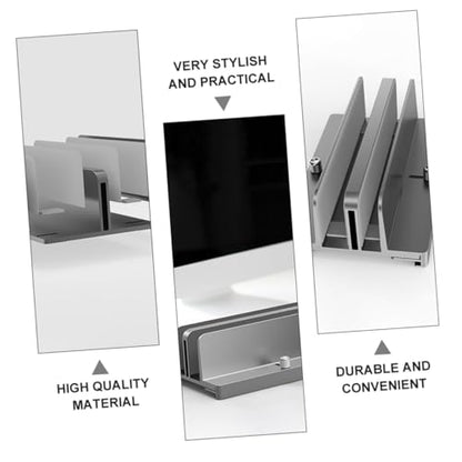 Angoily Aluminum Alloy Laptop Vertical Support Stand with Dual-Slot Adjustable Width, Vertical Laptop Rack and Tablet Holder for Desk Organization, Gray