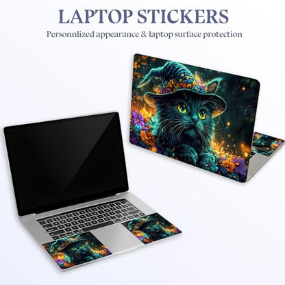 Universal Laptop Skin Sticker Decal,15.6 Inch Laptop Vinyl Cover for 13" 14" 15.6" Laptop,Scratch-Resistant Waterproof Protector Wrap,Reusable with Wrist Pads,Witch Hat Cat - color: Witch Hat Cat