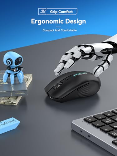 RAPIQUE Bluetooth Wireless Mouse - (BT1/BT2+USB) Tri-Mode High Performance, Rechargeable, Quiet Click, Multi-Device Compatibility for Laptop, Computer, MacBook, Tablet, PC (Black) | 3-Device Switching, USB-C Rechargeable, Quiet Clicks, 800/1200/1600 DPI,
