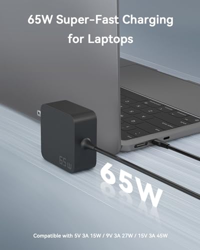 AKELON 65W USB C Laptop Charger for Lenovo Thinkpad Yoga HP Elitebook Spectre Dell Latitude MacBook Pro ASUS Chromebook Samsung 20V 3.25A Type C Power Adapter