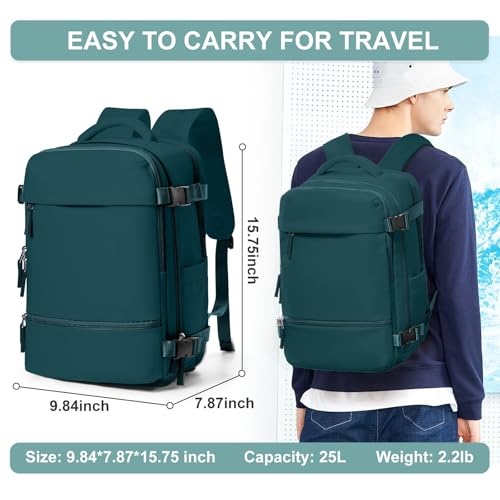 suwasp Travel Backpack Simple Durable Carry On Backpack with Shoe Compartment, Personal Item Travel Bag Flight Approved, Water Resistant Laptop Backpack for Women Men Weekender Business, Peacock Blue - color: Peacock Blue