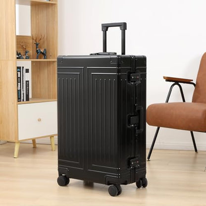 All Aluminum Magnesium 20/28 Luggage set ，Cut from Whole Aluminum Sheet，22x14x9 Airline Approved ，（3rd Generation，Premium Magnesium Metal zipperless suitcase ） (black, 20+28inch) - color: black, size: 20 inch + 28 inch