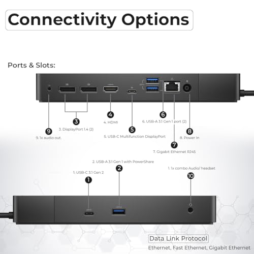 WD19 Dell Docking Station Dual Monitor - USB-C Dock with 180W Adapter, HDMI, DisplayPort, USB-C Cables - Dell Laptop Docking Station (Renewed)