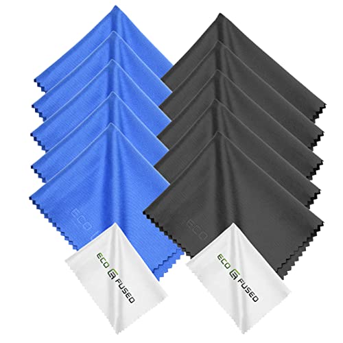 Eco-Fused Blue/Black Microfiber Cloth - 6x7 Inch - 12 Pack - Glasses & Lens Cleaning - color: Blue/Black (12 Pack)