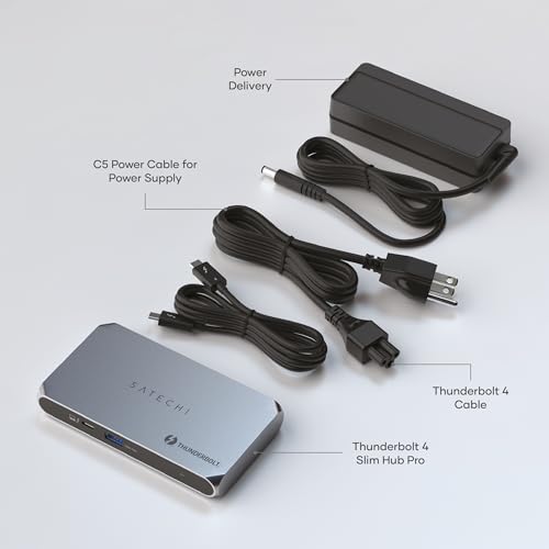 Satechi Thunderbolt 4 Dock Slim Hub Pro, USB C 100W Charging, Single 8K or Dual 4K Display, 4 Thunderbolt 4 Ports, USB 3.2 Gen2, for Mac/Windows, MacBook Air/Pro, Dell, Surface, Lenovo - style: Thunderbolt 4 Slim Pro Hub - 96W