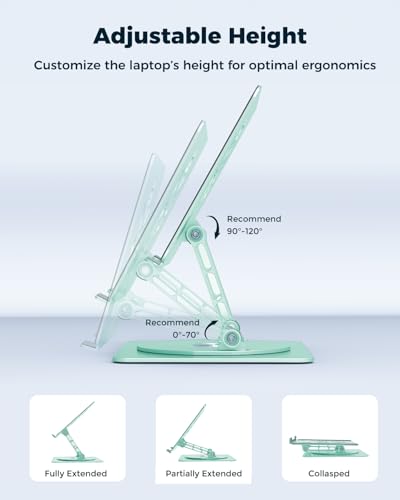 Aoviho 360° Rotating Laptop Stand for Desk | Adjustable, Foldable, Portable Aluminum Ergonomic Riser | Compatible with MacBook, Dell, HP & All Laptops 10-16 inch | Mint Green - color: Mint Green