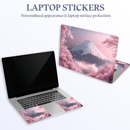 Universal Laptop Skin Sticker Decal,15.6 Inch Laptop Vinyl Cover for 13" 14" 15.6" Laptop,Waterproof Scratch-Resistant Protector Wrap,Reusable with Wrist Pads,Cherry Fuji Peak - color: Cherry Fuji Peak