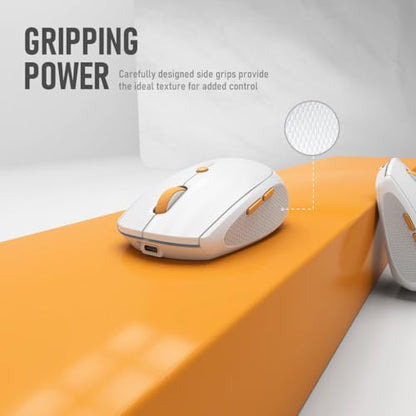 Silent Wireless Mouse for Work & Study, Dual Mode Bluetooth + 2.4G USB Receiver, Rechargeable, Comfortable for Long Hours, Compatible with Laptop/Mac/iPad/Tablet/PC (White)