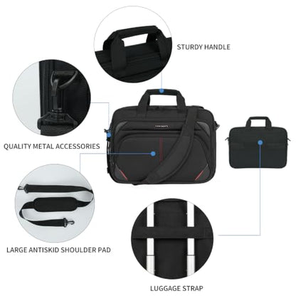 KROSER Laptop Bag 15.6 Inch Briefcase Messenger Bag Water Repellent Computer Case Shoulder Bag Durable Tablet Sleeve for Business/College/Women/Men - Black/Red - color: Black/Red, size: 15.6 INCH