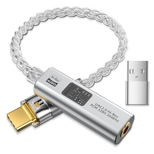 USB C to 3.5mm Audio Adapter Equipped with Dual DAC Chip CX31993&MAX97220, Audio Dongle with HiFi Amplifier, USB C to 3.5mm Headphone Aux Converter & USB A Adapter for Android iPhone iPad PC Mac - color: Silver