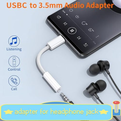 5 Pack USB C to Headphone Jack Adapter,USB c to 1/8 inch Audio Adapter Compatible with iPhone 17 16 15 Samsung Galaxy S25,S24,S23 Ultra, Note 20, iPad Pro, MacBook, Pixel XL and More - size: 5 Pack