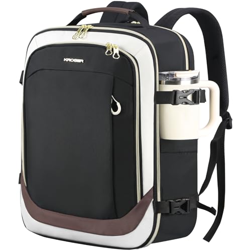 KROSER Laptop Backpack Computer Backpack 17 Inch Men-Beige/Black/Coffee | 40L Large Laptop Water-Repellent Travel Backpack Casual Daypack for Business/College/Women - color: Beige/Black/Coffee