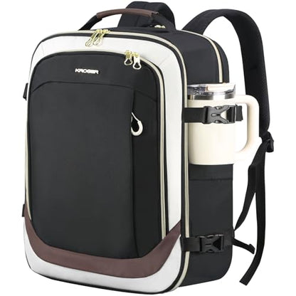 KROSER Laptop Backpack Computer Backpack 17 Inch Men-Beige/Black/Coffee | 40L Large Laptop Water-Repellent Travel Backpack Casual Daypack for Business/College/Women - color: Beige/Black/Coffee